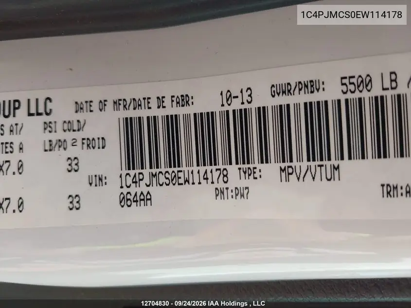 2014 JEEP CHEROKEE VIN 1C4PJMCS0EW114178 — фото 9