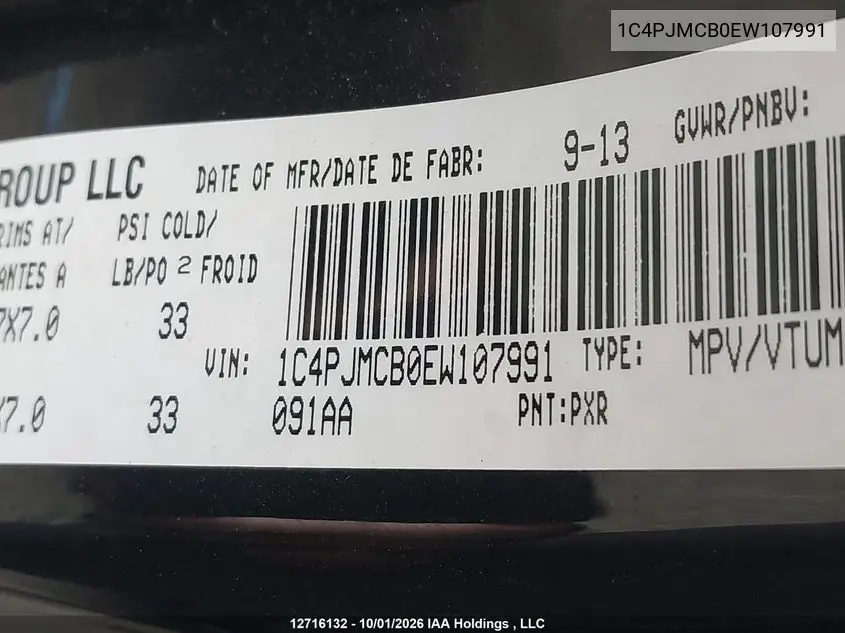 2014 JEEP CHEROKEE VIN 1C4PJMCB0EW107991 — фото 9