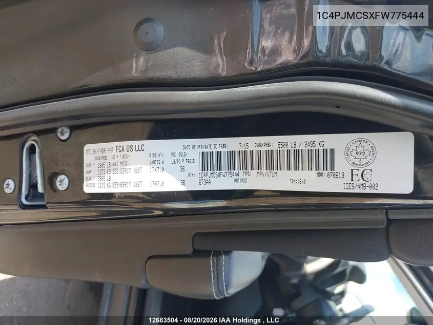 2015 JEEP CHEROKEE VIN 1C4PJMCSXFW775444 — фото 9