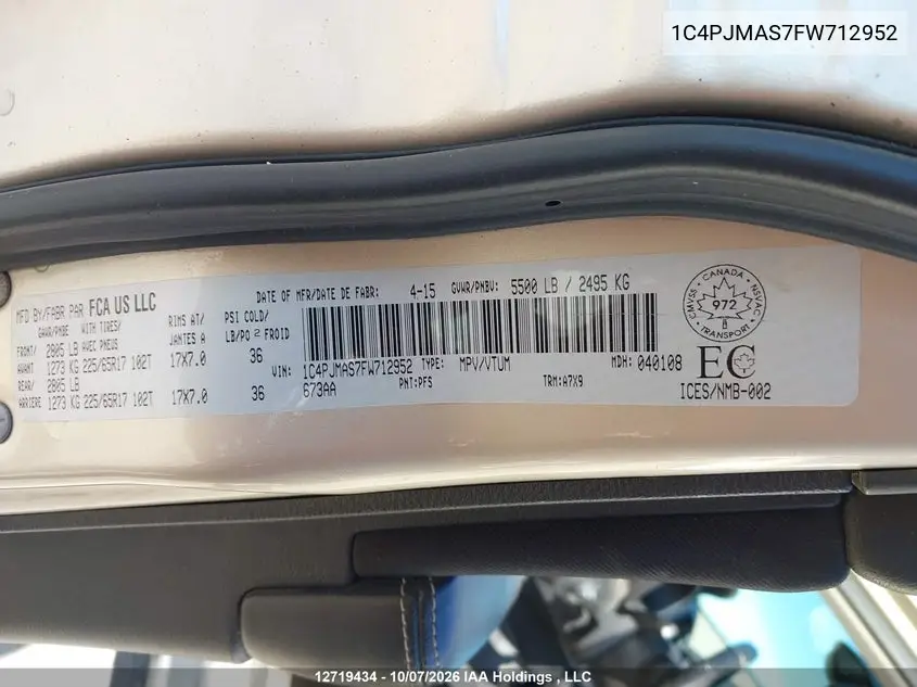 2015 JEEP CHEROKEE VIN 1C4PJMAS7FW712952 — фото 17