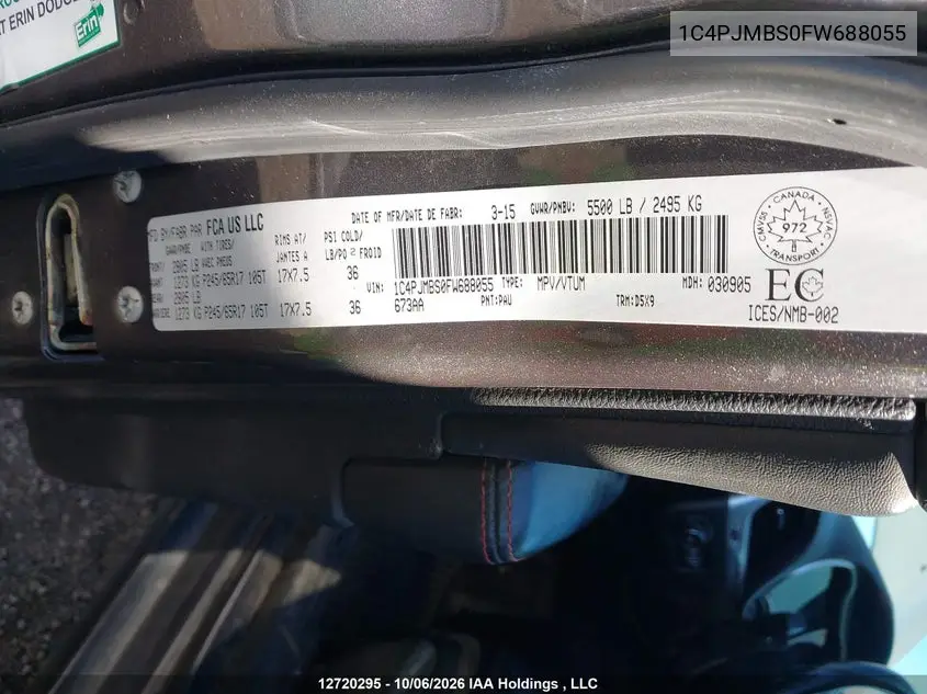 2015 JEEP CHEROKEE VIN 1C4PJMBS0FW688055 — фото 9