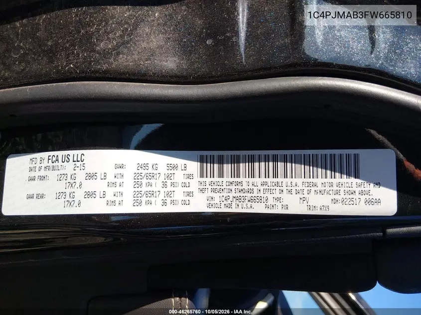 2015 JEEP CHEROKEE VIN 1C4PJMAB3FW665810 — фото 9