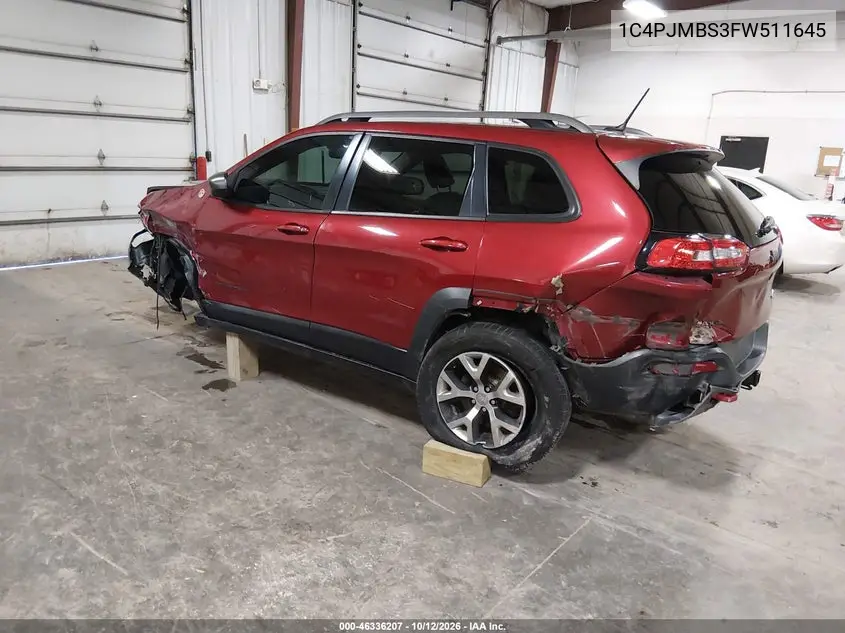 2015 JEEP CHEROKEE VIN 1C4PJMBS3FW511645 — фото 3