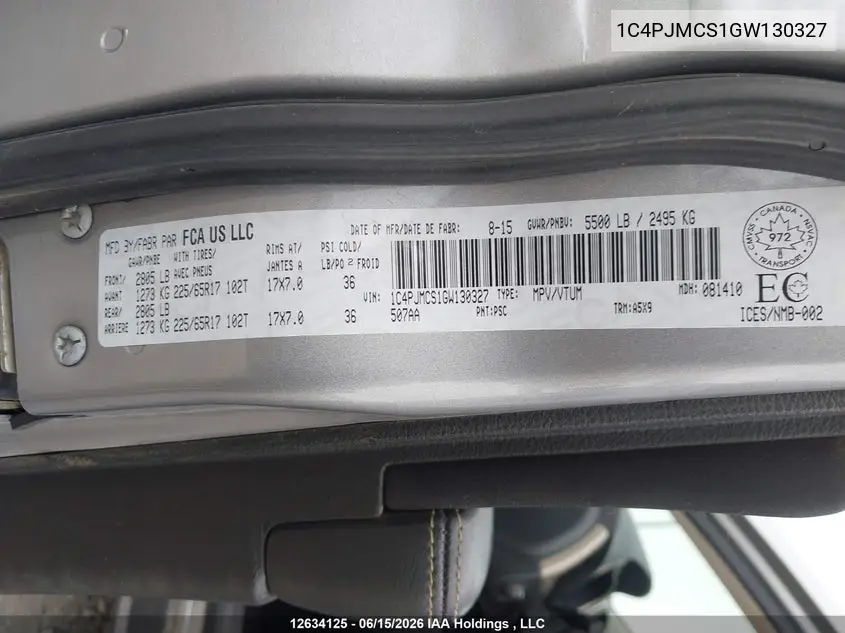 2016 JEEP CHEROKEE VIN 1C4PJMCS1GW130327 — фото 18