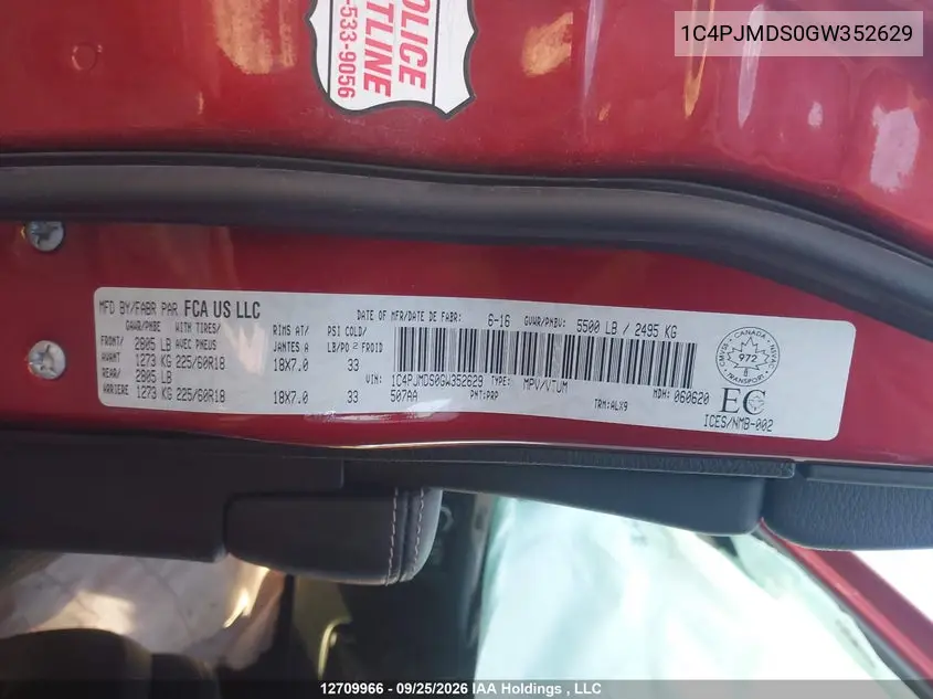 2016 JEEP CHEROKEE VIN 1C4PJMDS0GW352629 — фото 9