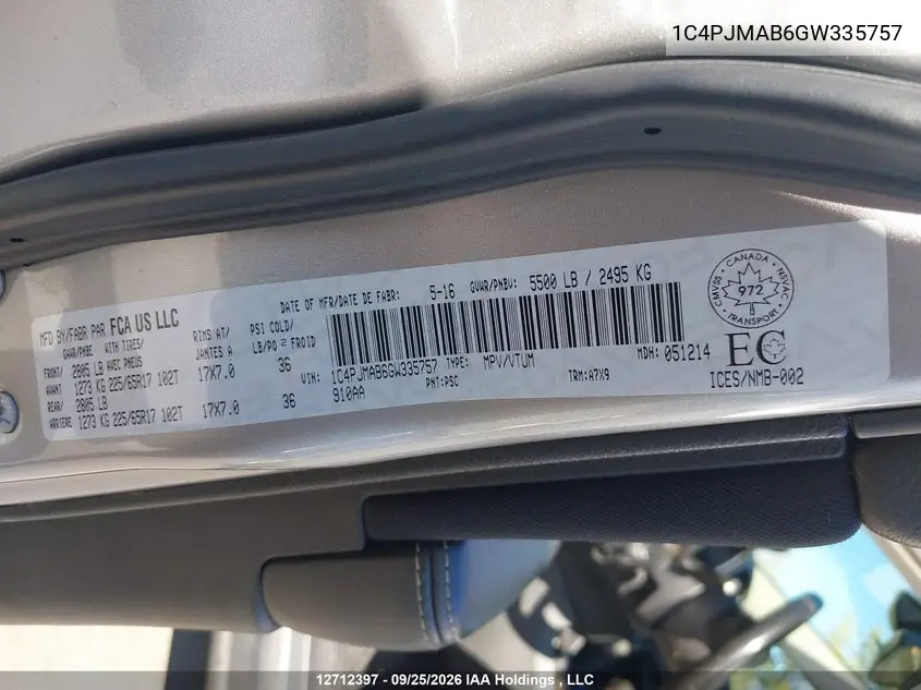 2016 JEEP CHEROKEE VIN 1C4PJMAB6GW335757 — фото 9