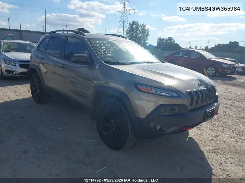 JEEP CHEROKEE 2016, VIN 1C4PJMBS4GW365984