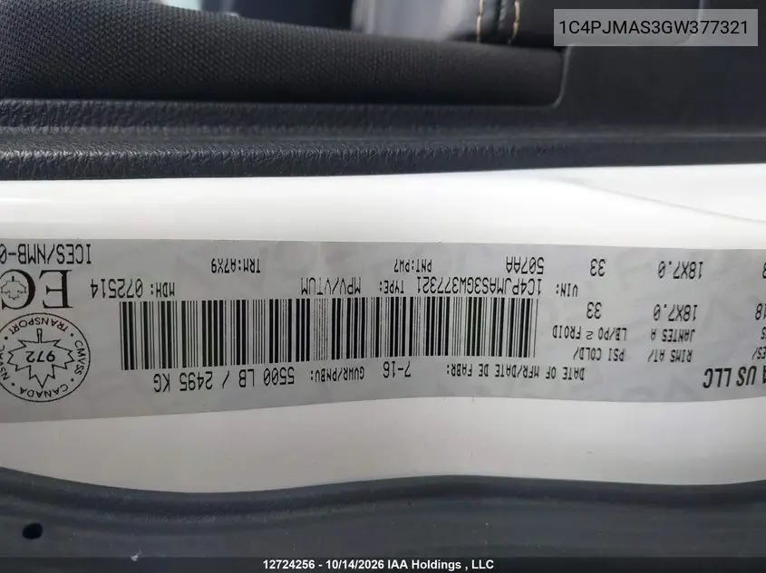 2016 JEEP CHEROKEE VIN 1C4PJMAS3GW377321 — фото 9