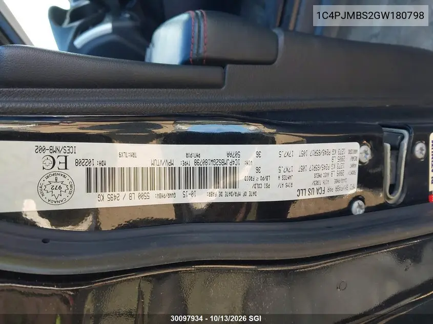 2016 JEEP CHEROKEE VIN 1C4PJMBS2GW180798 — фото 9