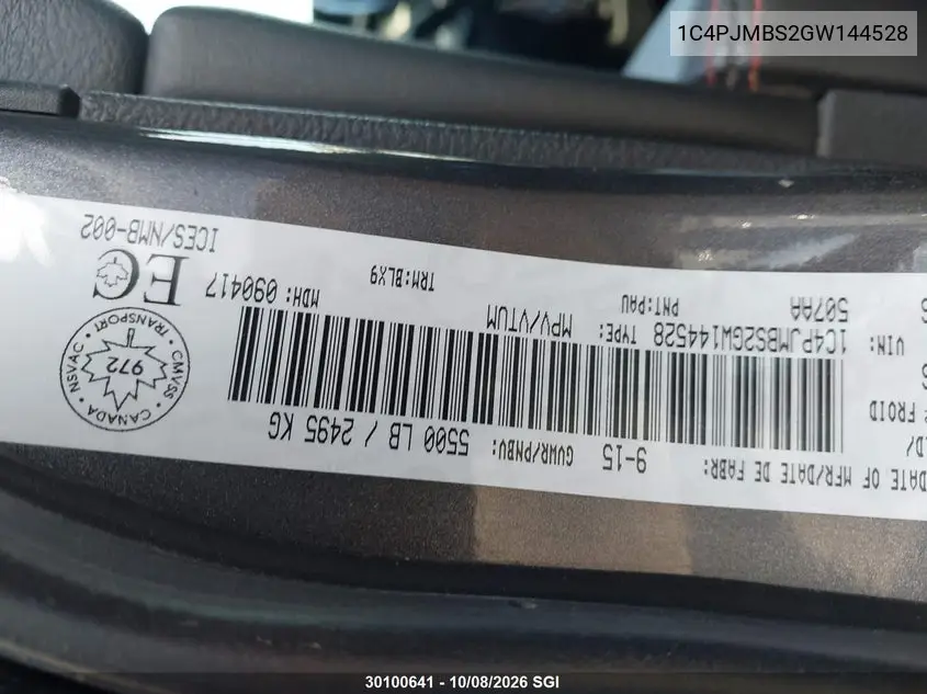 2016 JEEP CHEROKEE VIN 1C4PJMBS2GW144528 — фото 9