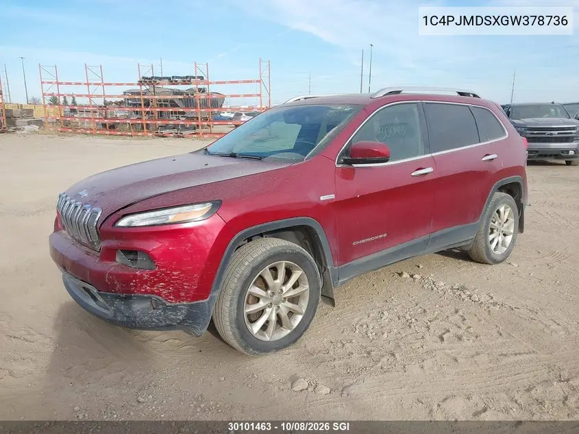 2016 JEEP CHEROKEE VIN 1C4PJMDSXGW378736 — фото 2