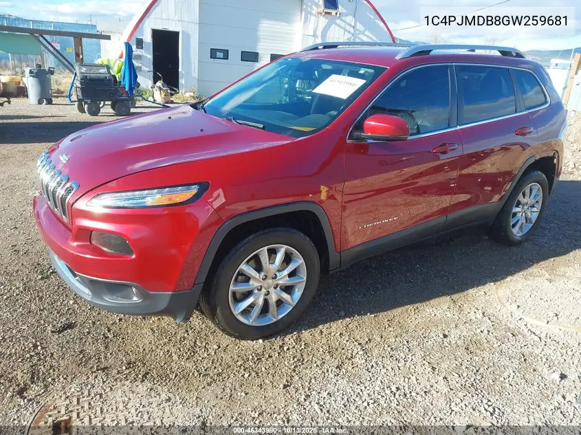 2016 JEEP CHEROKEE VIN 1C4PJMDB8GW259681 — фото 2