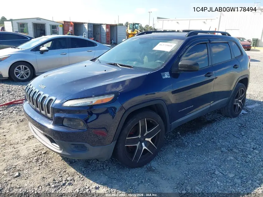2016 JEEP CHEROKEE VIN 1C4PJLAB0GW178494 — фото 2