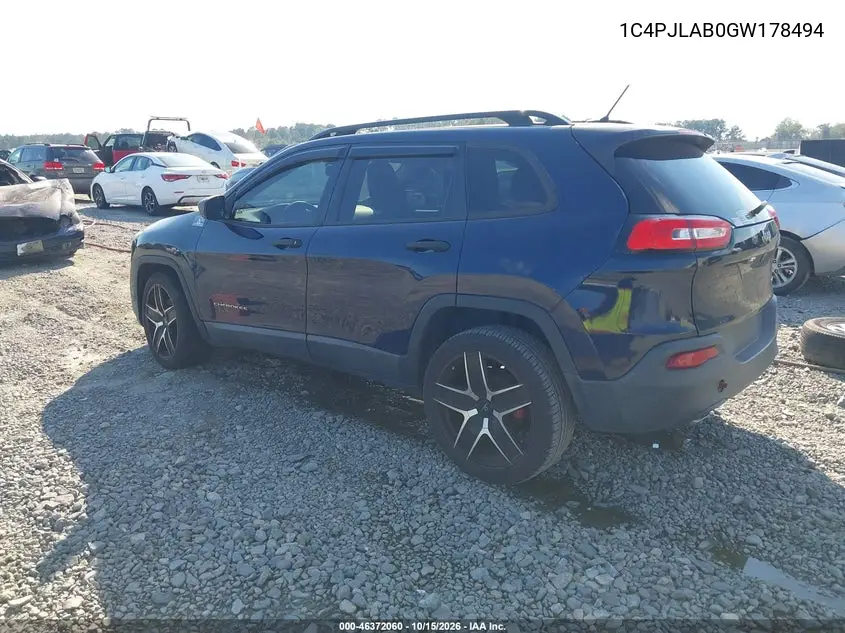 2016 JEEP CHEROKEE VIN 1C4PJLAB0GW178494 — фото 3