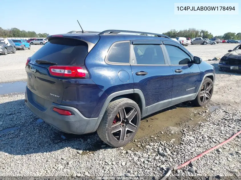 2016 JEEP CHEROKEE VIN 1C4PJLAB0GW178494 — фото 4