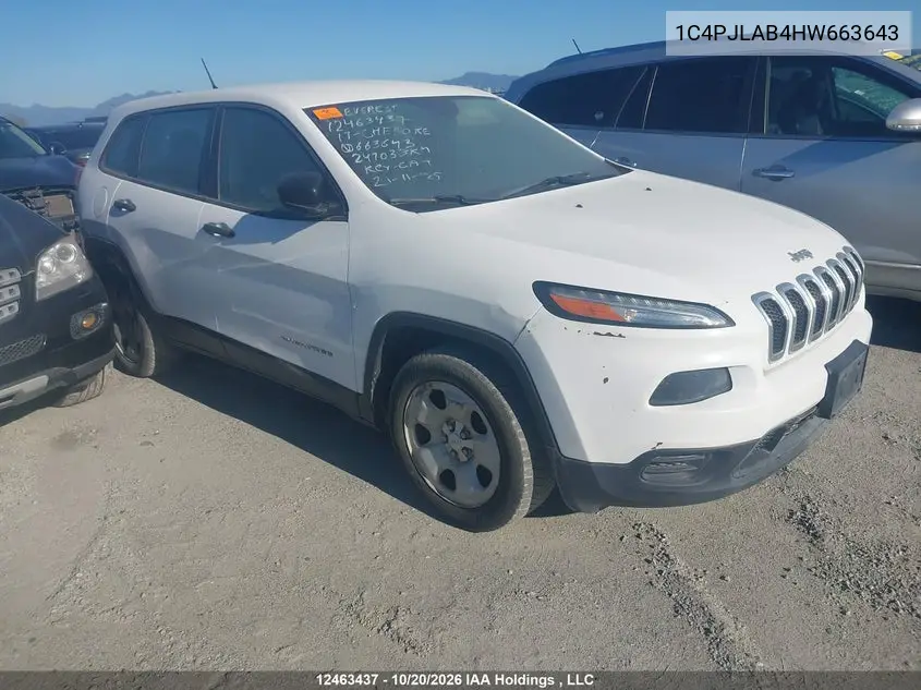 JEEP CHEROKEE 2017, VIN 1C4PJLAB4HW663643