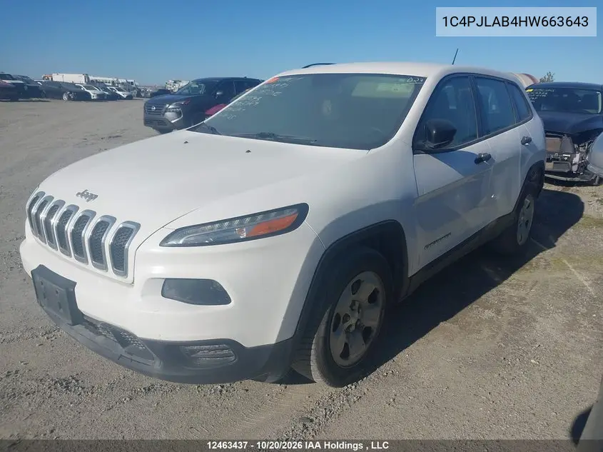 2017 JEEP CHEROKEE VIN 1C4PJLAB4HW663643 — фото 2