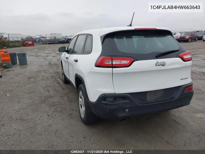 2017 JEEP CHEROKEE VIN 1C4PJLAB4HW663643 — фото 3