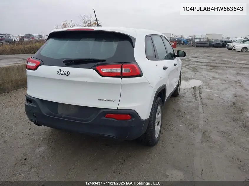 2017 JEEP CHEROKEE VIN 1C4PJLAB4HW663643 — фото 4