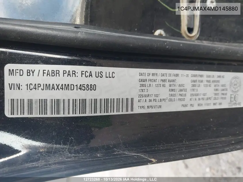 2021 JEEP CHEROKEE VIN 1C4PJMAX4MD145880 — фото 20