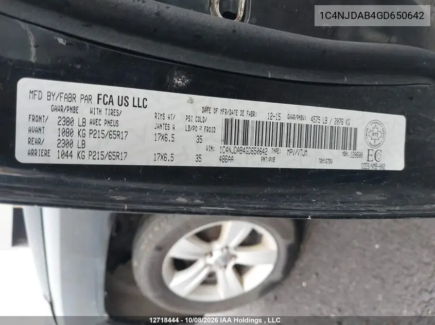 2016 JEEP COMPASS VIN 1C4NJDAB4GD650642 — фото 18