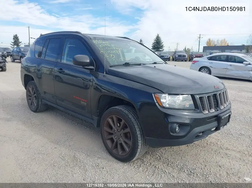 JEEP COMPASS 2017, VIN 1C4NJDAB0HD150981