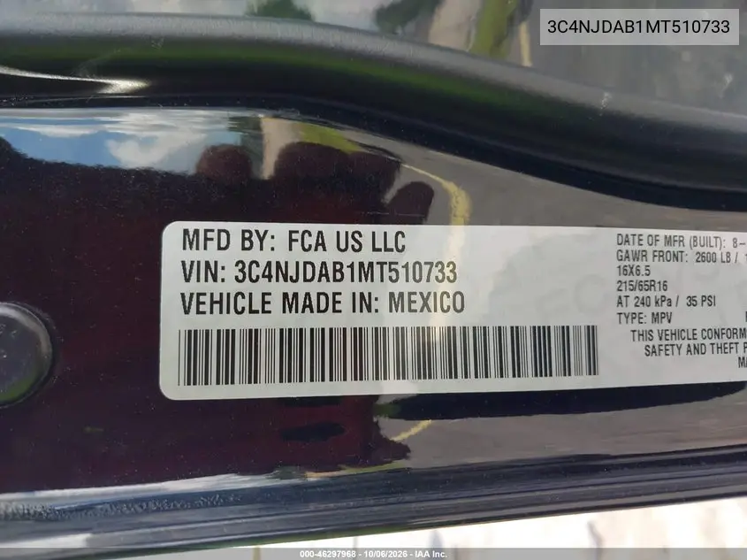 2021 JEEP COMPASS VIN 3C4NJDAB1MT510733 — фото 9