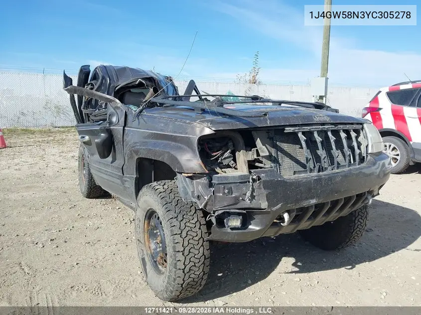 JEEP GRAND CHEROKEE 2000, VIN 1J4GW58N3YC305278