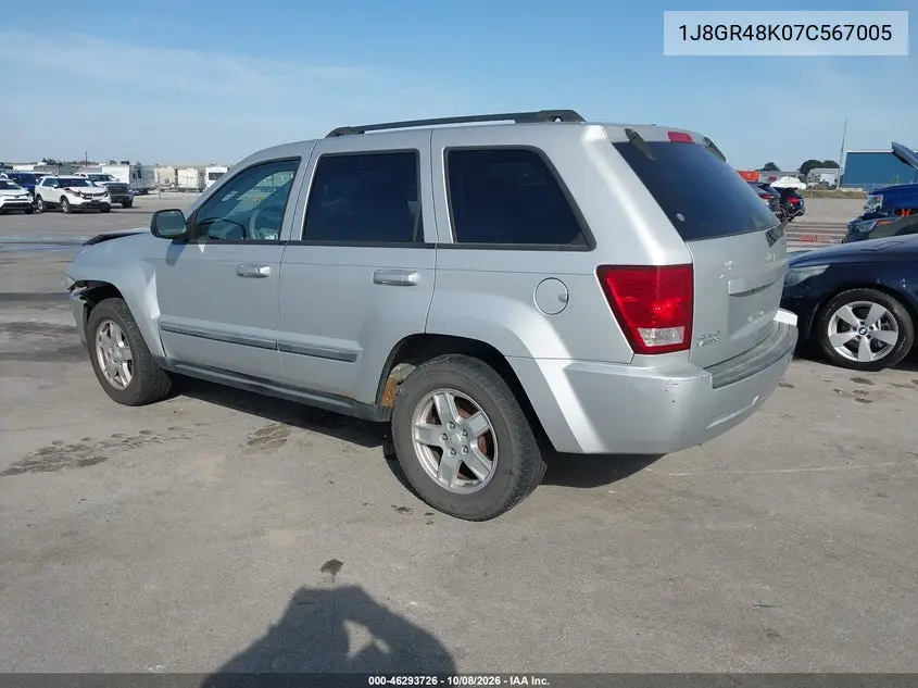 2007 JEEP GRAND CHEROKEE VIN 1J8GR48K07C567005 — фото 3