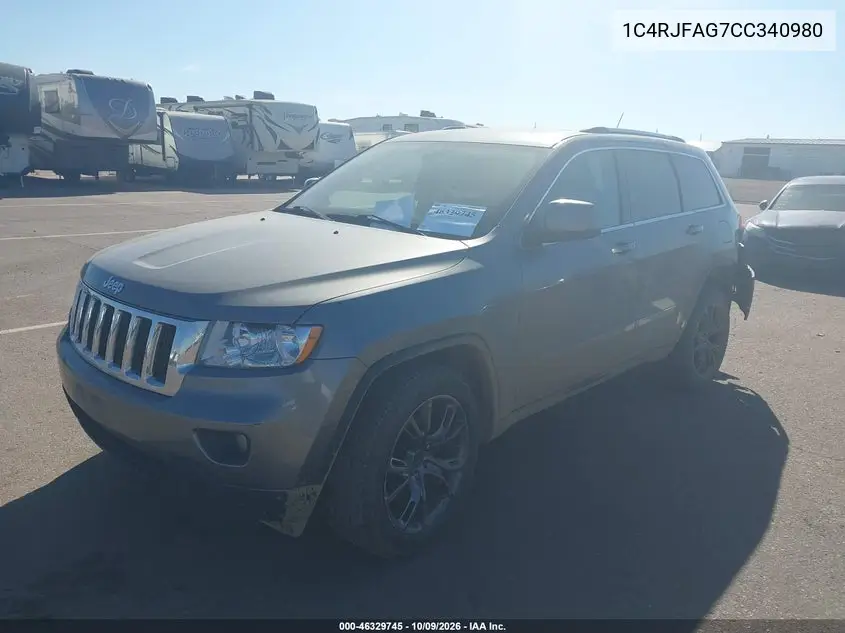 2012 JEEP GRAND CHEROKEE VIN 1C4RJFAG7CC340980 — фото 2