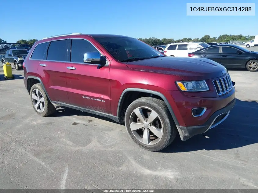 JEEP GRAND CHEROKEE 2016, VIN 1C4RJEBGXGC314288