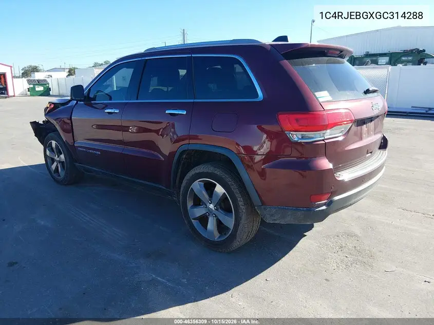 2016 JEEP GRAND CHEROKEE VIN 1C4RJEBGXGC314288 — фото 3