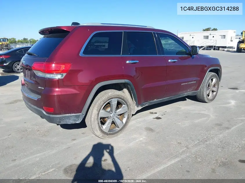 2016 JEEP GRAND CHEROKEE VIN 1C4RJEBGXGC314288 — фото 4