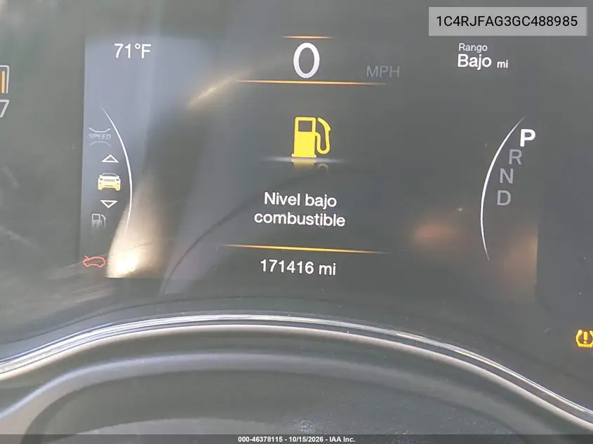 2016 JEEP GRAND CHEROKEE VIN 1C4RJFAG3GC488985 — фото 15