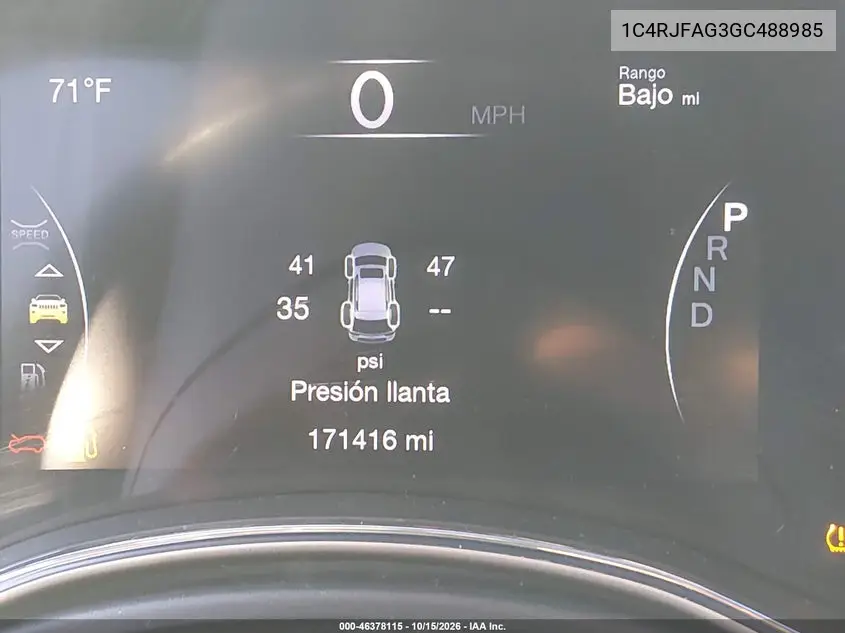 2016 JEEP GRAND CHEROKEE VIN 1C4RJFAG3GC488985 — фото 7