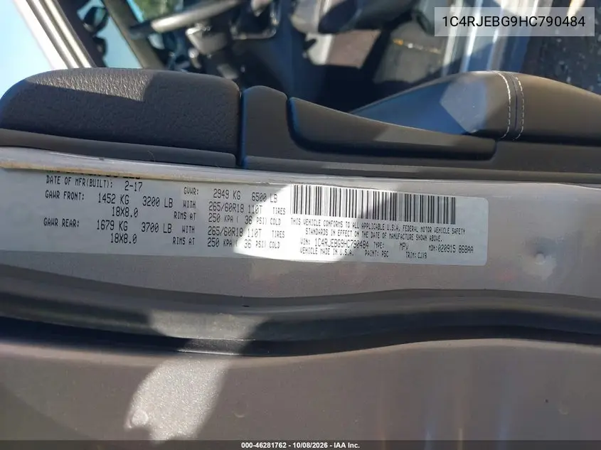 2017 JEEP GRAND CHEROKEE VIN 1C4RJEBG9HC790484 — фото 9