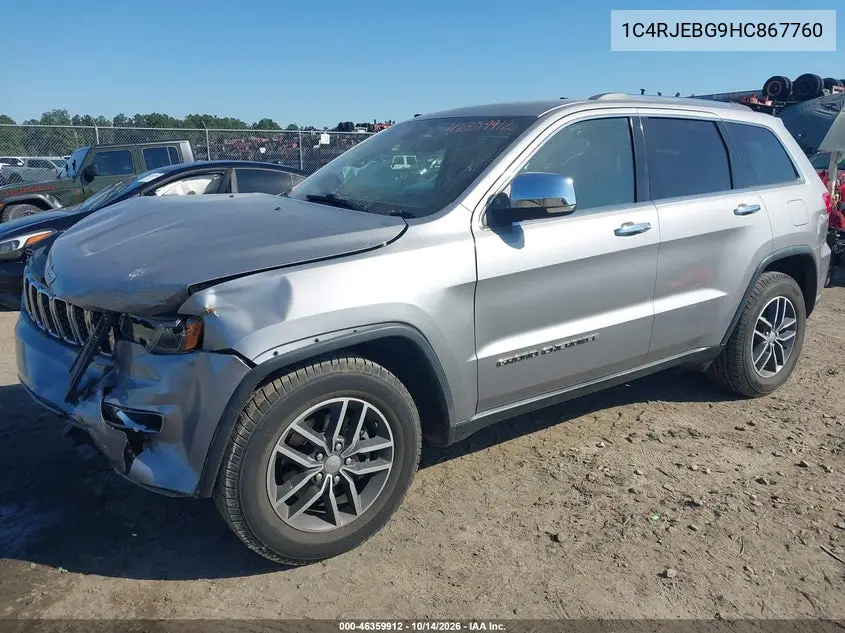 2017 JEEP GRAND CHEROKEE VIN 1C4RJEBG9HC867760 — фото 2