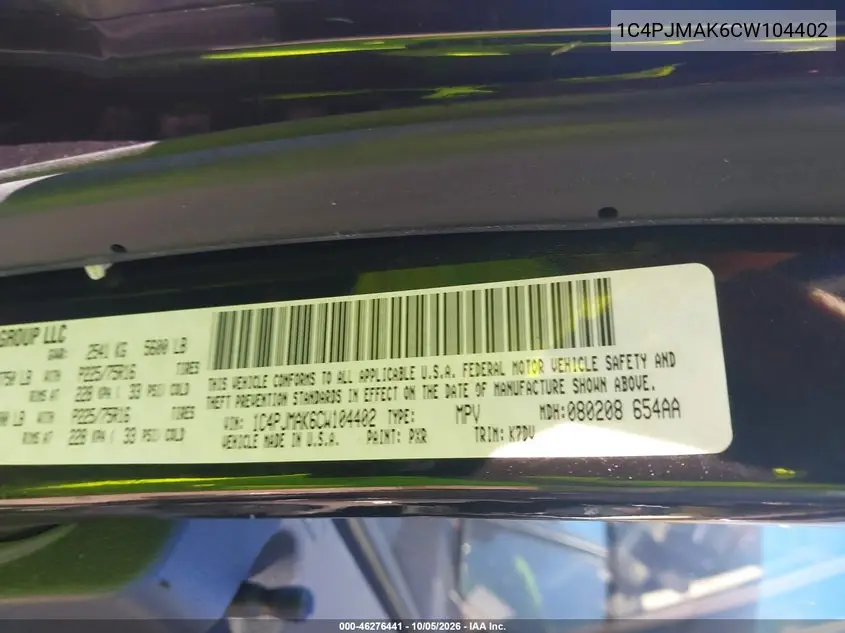 2012 JEEP LIBERTY (NORTH AMERICA) VIN 1C4PJMAK6CW104402 — фото 9
