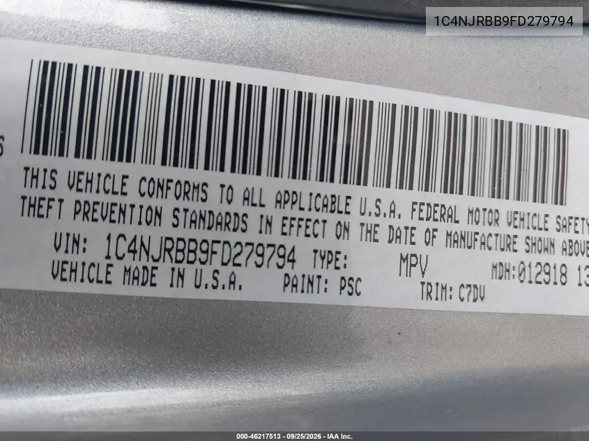 2015 JEEP LIBERTY (PATRIOT) VIN 1C4NJRBB9FD279794 — фото 9