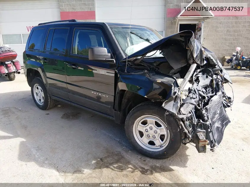 JEEP LIBERTY (PATRIOT) 2016, VIN 1C4NJPBA0GD747537