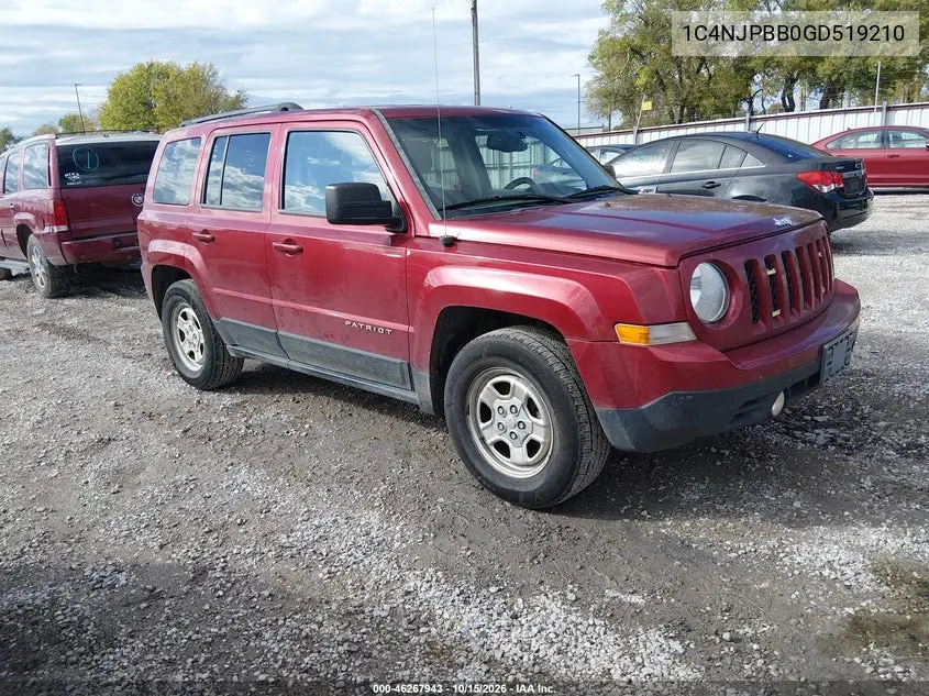 JEEP LIBERTY (PATRIOT) 2016, VIN 1C4NJPBB0GD519210
