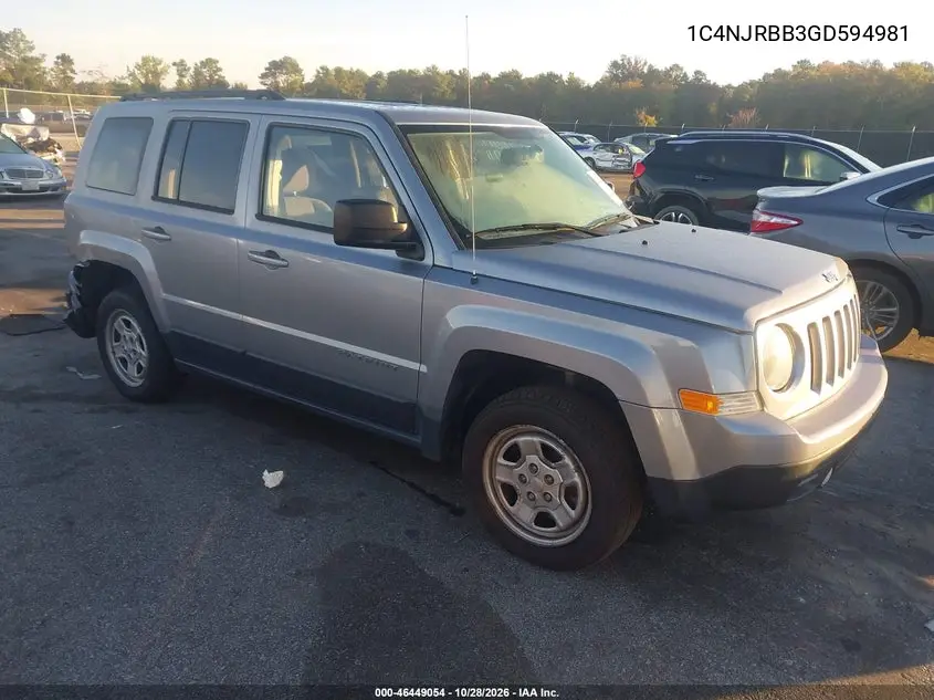 JEEP LIBERTY (PATRIOT) 2016, VIN 1C4NJRBB3GD594981