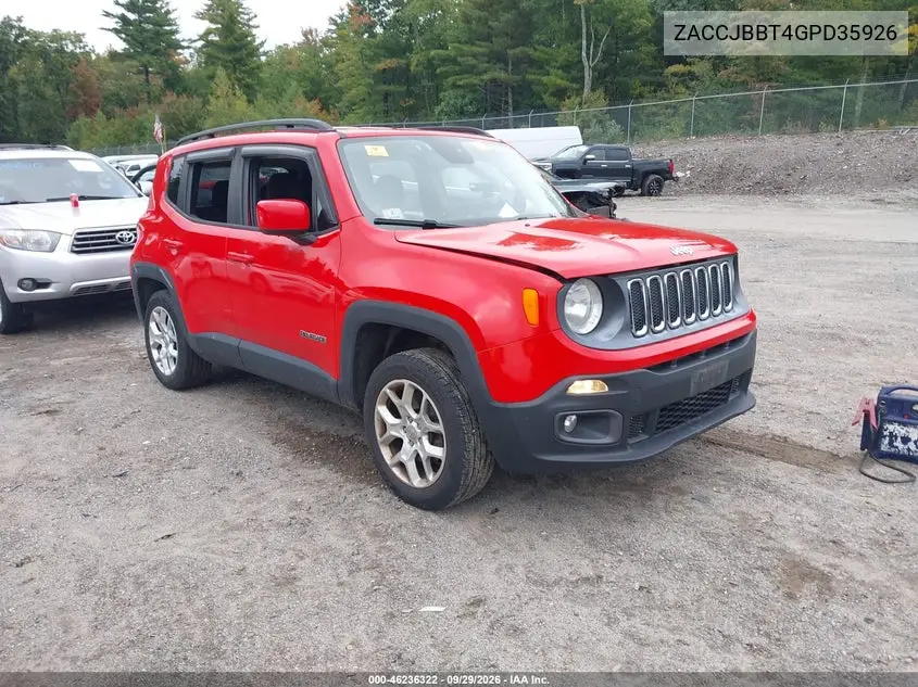 JEEP RENEGADE 2016, VIN ZACCJBBT4GPD35926