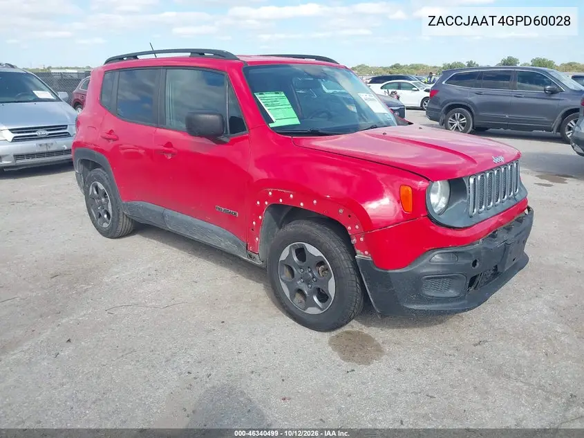 JEEP RENEGADE 2016, VIN ZACCJAAT4GPD60028