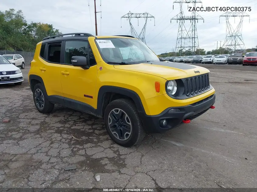 JEEP RENEGADE 2016, VIN ZACCJBCT4GPC80375