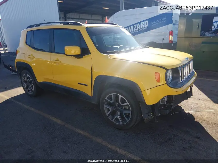 JEEP RENEGADE 2016, VIN ZACCJABT6GPD17437