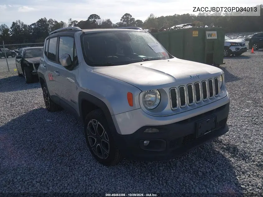 JEEP RENEGADE 2016, VIN ZACCJBDT2GPD34013