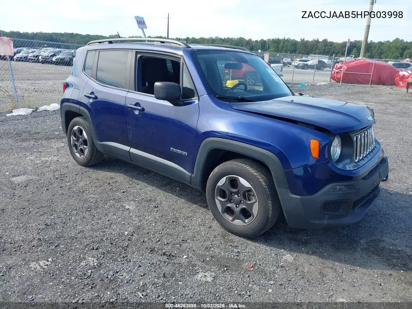 JEEP RENEGADE 2017, VIN ZACCJAAB5HPG03998