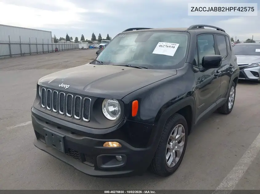 2017 JEEP RENEGADE VIN ZACCJABB2HPF42575 — фото 2