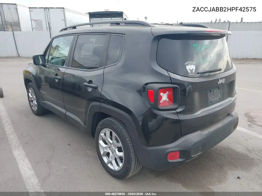 2017 JEEP RENEGADE VIN ZACCJABB2HPF42575 — фото 3